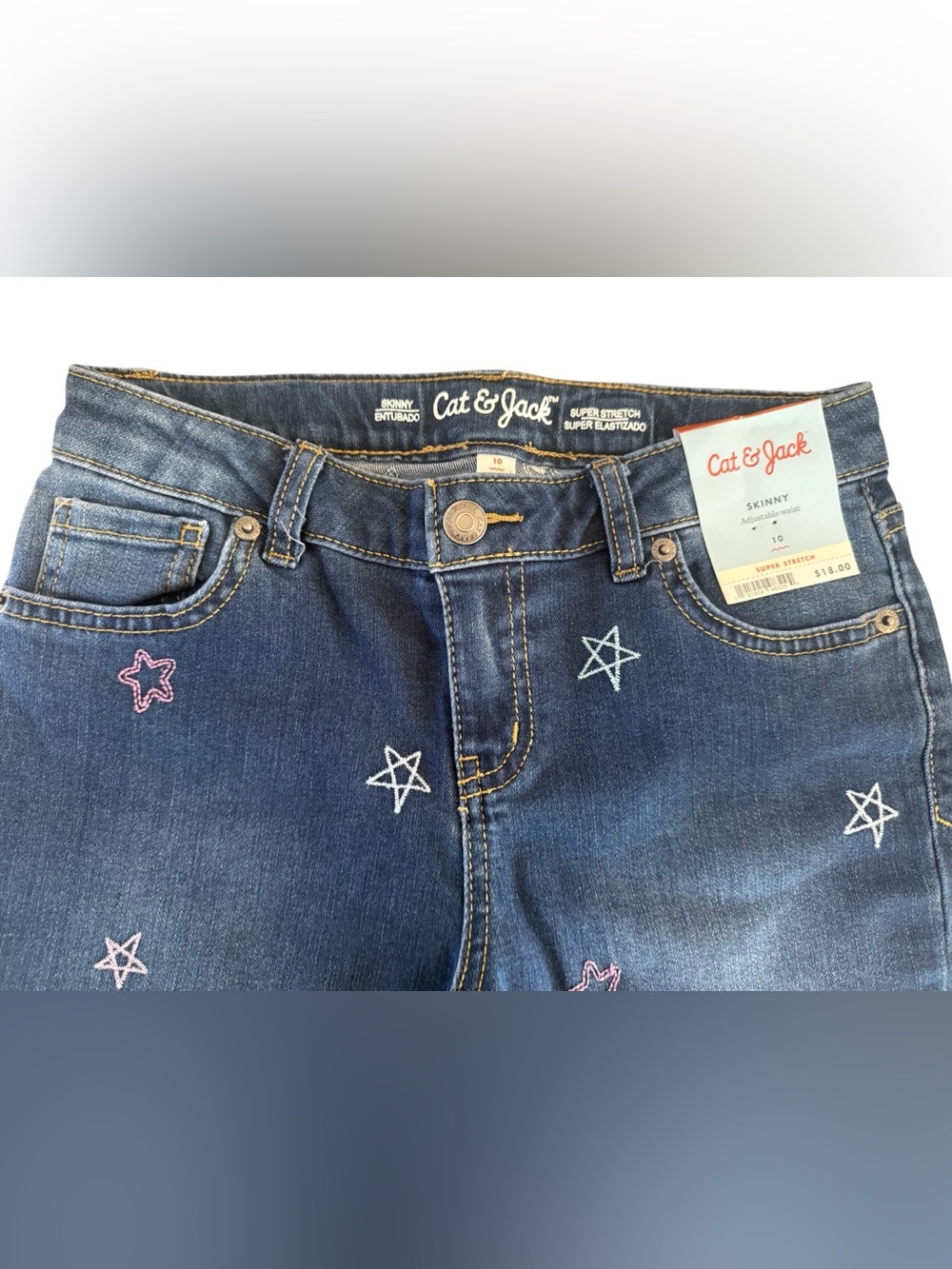 Cat & Jack Girls Skinny Jeans Size 10 NWT Star Embroidered Stretch
